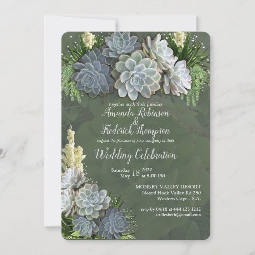 Succulent Hues of Pale Blues Wedding Invitation