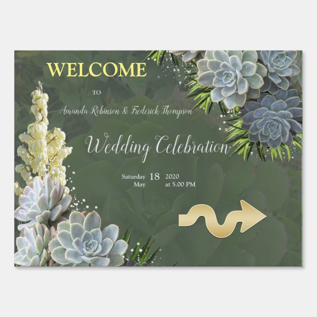 Succulent Hues of Pale Blues Wedding Party Sign (Front)