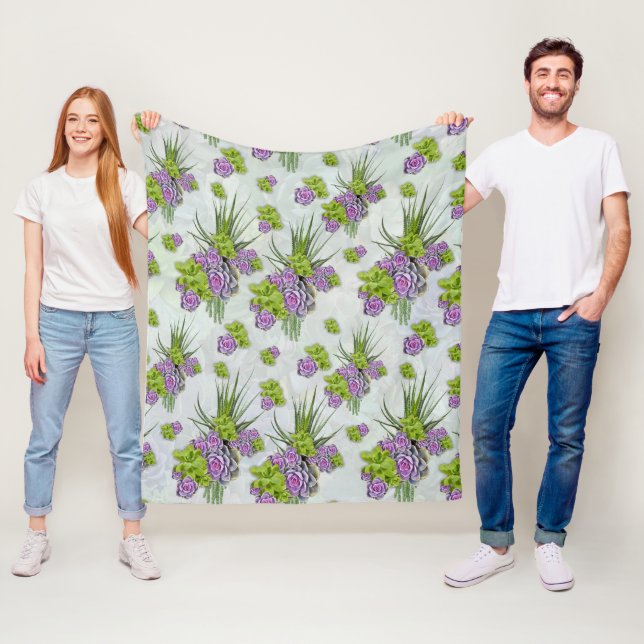 Succulent  Hues of Sea Green & Lavender tones Fleece Blanket (In Situ)