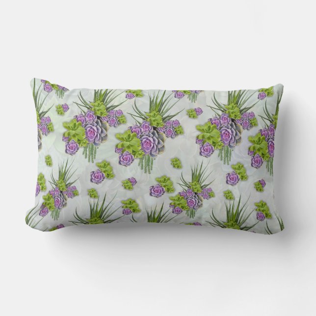 Succulent  Hues of Sea Green & Lavender tones Pill Lumbar Pillow (Front)