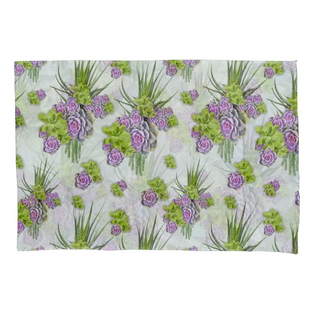 Succulent  Hues of Sea Green & Lavender tones Pillow Case (Front)