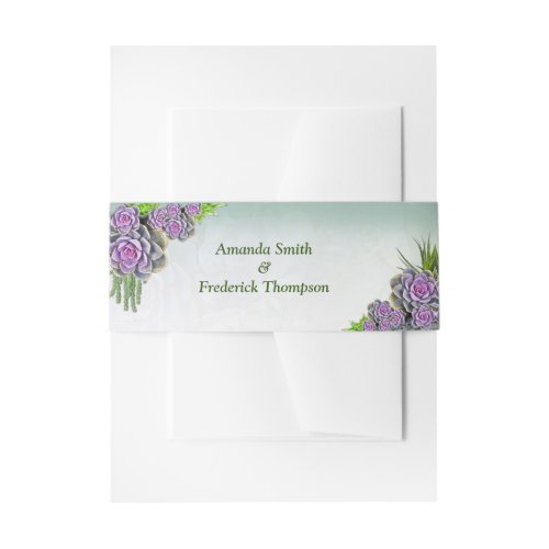 Succulent Hues of Sea Green Violet Envelope Band Invitation Belly Band