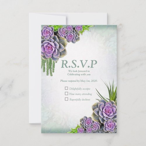 Succulent Hues of Sea Green Violet RSVP Card