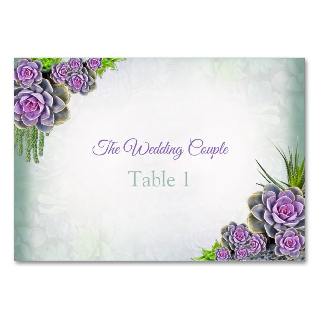 Succulent Hues of Sea Green, Violet  Table cards (Front)