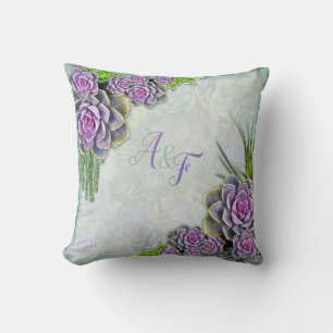 Succulent Hues of Sea Green, Violet Wedding Gift Throw Pillow