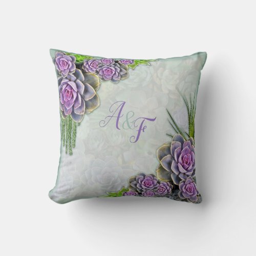 Succulent Hues of Sea Green Violet Wedding Gift Throw Pillow