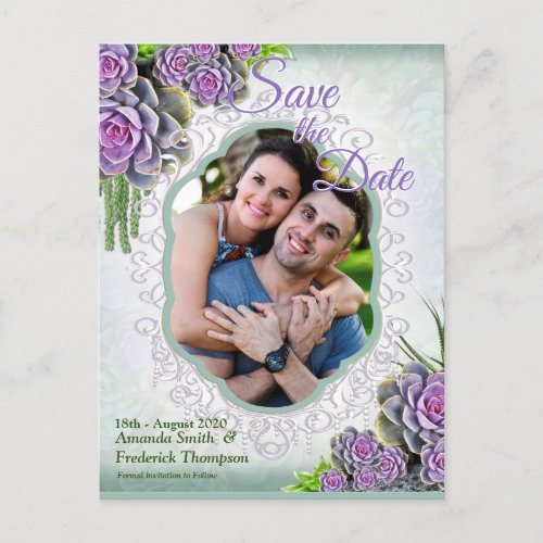 Succulent Hues of SeaGreen Violet  Save the Date Announcement Postcard