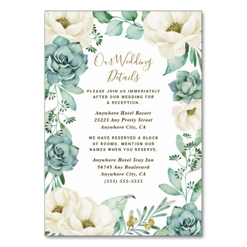 Succulent Ivory Watercolor Wedding Enclosure Cards