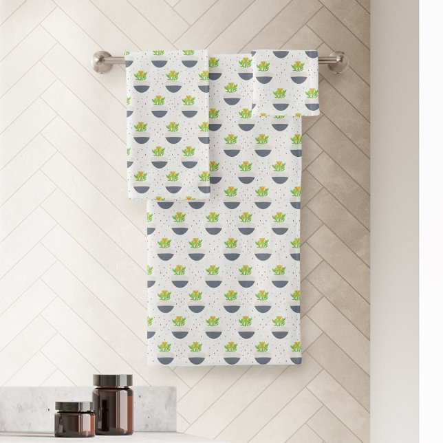 Succulent Kalanchoe Plant Mom Pattern Bath Towel Set (Potted Kalanchoe Pattern Bath Towel Set)