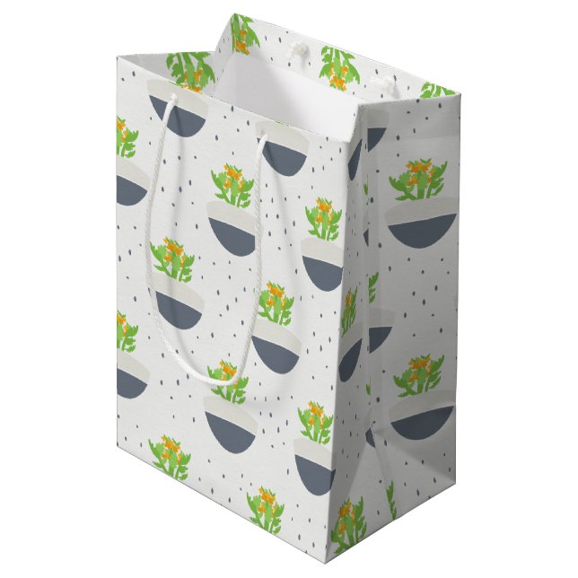Succulent Kalanchoe Plant Mom Pattern Medium Gift Bag (Front Angled)