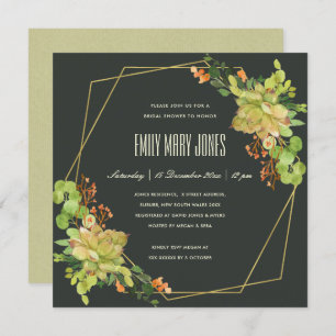 SUCCULENT KRAFT FLORAL WATERCOLOR BRIDAL SHOWER INVITATION