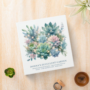Succulent Lights Name 3 Ring Binder