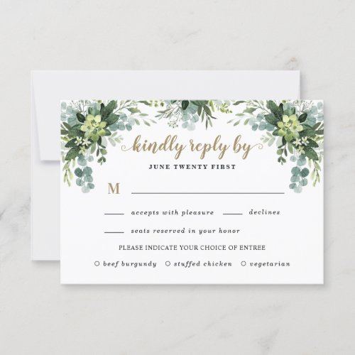 Succulent Meal Choice Eucalyptus Greenery Wedding RSVP Card