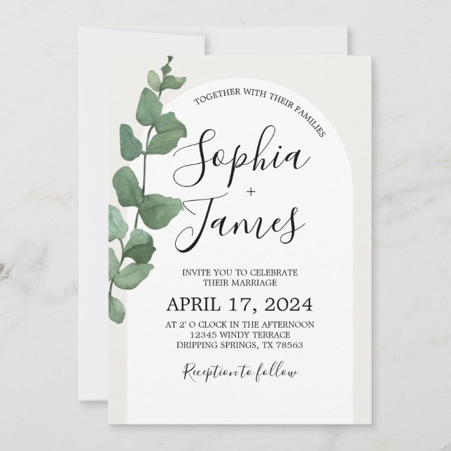 Succulent Modern Arch Wedding Invitation (Front)