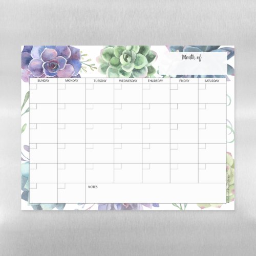 Succulent Monthly Dry Erase Calendar Magnetic Dry Erase Sheet