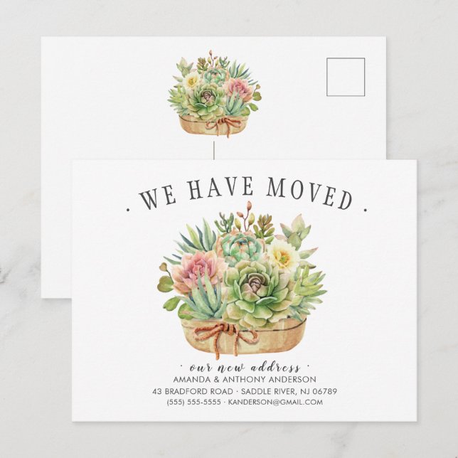 Succulent Moving Announcement Postcard (Front/Back)