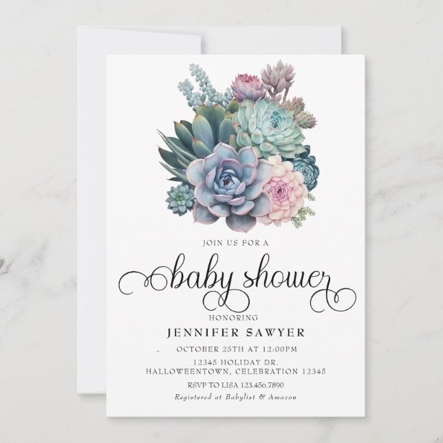 Succulent | Pastel Baby Shower Invitation (Front)