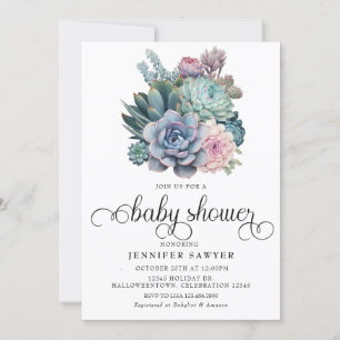 Succulent   Pastel Baby Shower Invitation