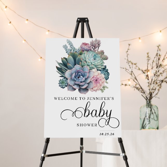 Succulent | Pastel Baby Shower Welcome Sign (In Situ (Stand))