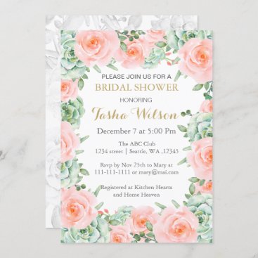 succulent peach roses Bridal Shower Invite