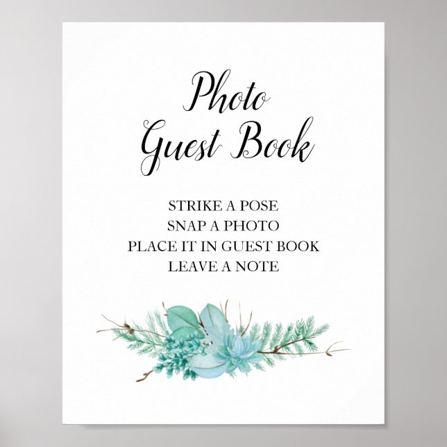 Succulent Photo Guest Book Wedding Sign (Front)