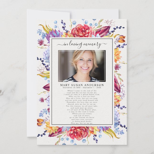 Succulent Photo In Loving Memory Funeral Poem Card (Front)