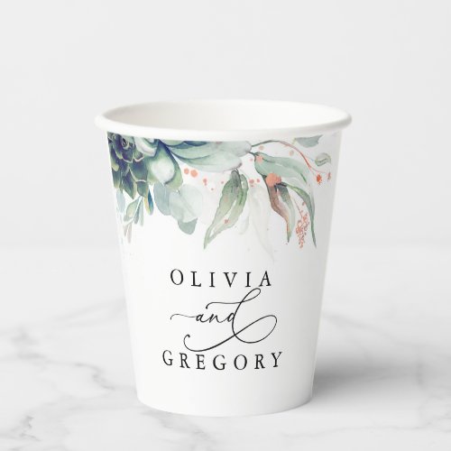 Succulent Pink Gold Greenery Trendy Modern Wedding Paper Cups