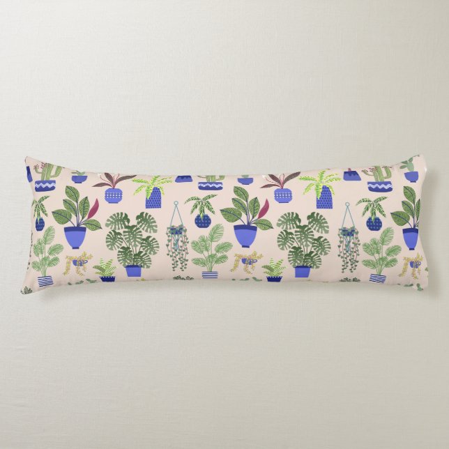 Succulent Pink Pattern Body Pillow (Front)