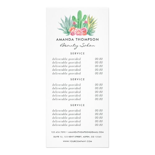 Succulent Plant Beauty Salon Services Rack Card