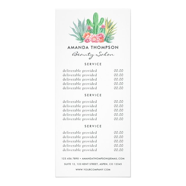 Succulent Plant Beauty Salon Services Rack Card (Front)