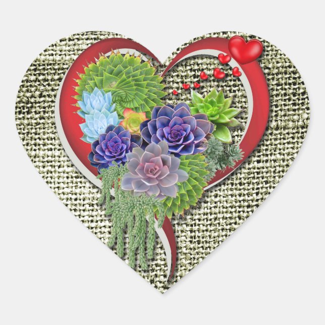Succulent Plant Decor Within a Heart Sticker (Front)