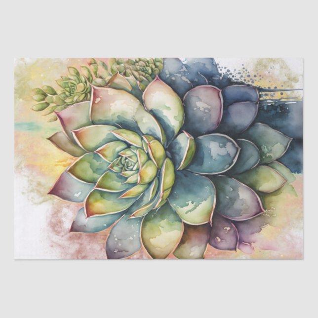 Succulent Plant Floral Decoupage Watercolor Tissue Paper (Front)
