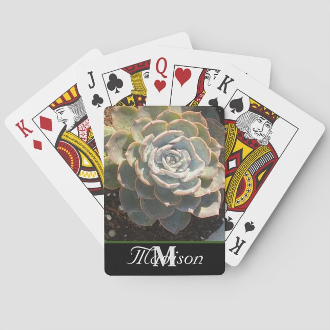 Succulent Plant Garden Monogram Name Poker Cards (Back)