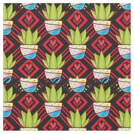 Succulent Plant Heart Geometric Pattern Fabric