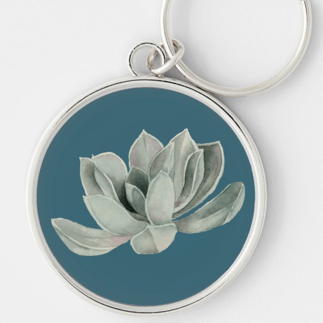 Succulent Plant Watercolor Painting Keychain