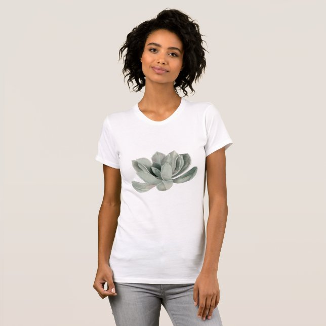 Succulent Plant Watercolor Painting T-Shirt (Front Full)