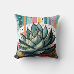 Succulent Plant With Colorful Dots Throw Pillow at Zazzle