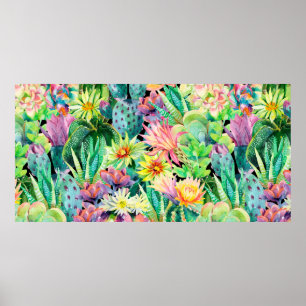 Succulent plants and cactus garden pattern poster