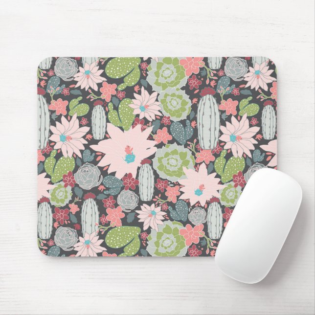 Succulent Plants And Cactus In Greens and Pinks Mouse Pad (With Mouse)