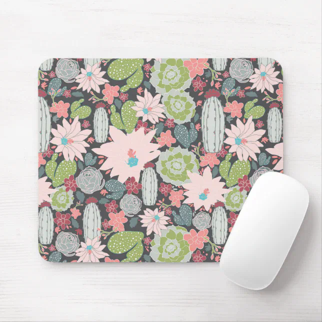 Succulent Plants And Cactus In Greens and Pinks Mouse Pad Zazzle