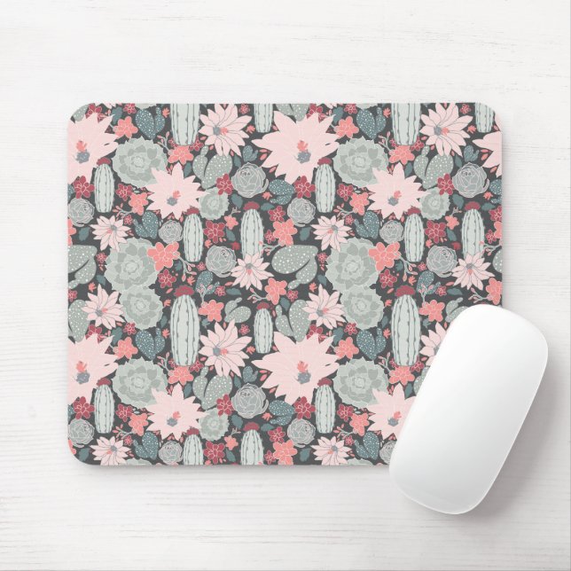 Succulent Plants And Cactus In Pink Mint Pattern Mouse Pad (With Mouse)