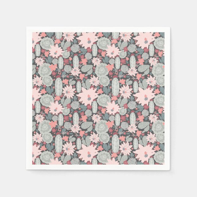 Succulent Plants And Cactus In Pink Mint Pattern Napkins (Front)