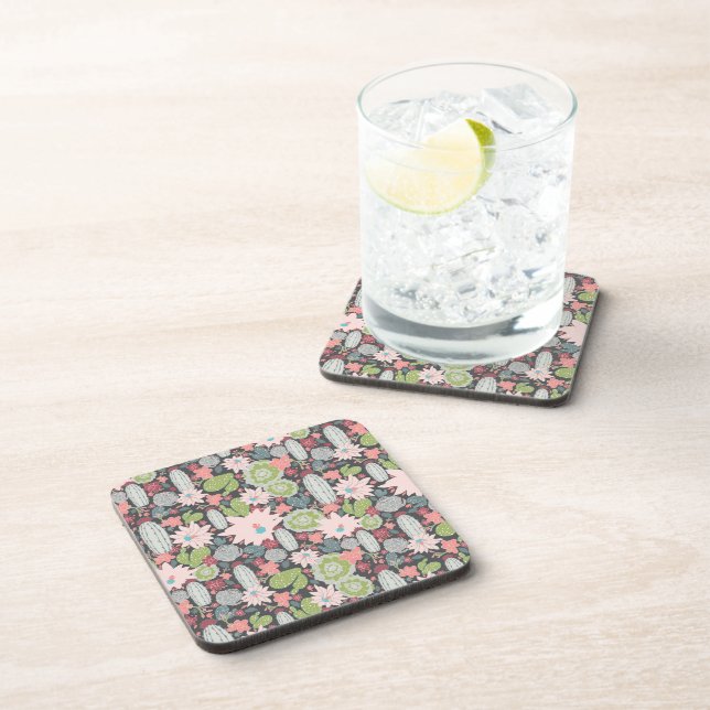 Succulent Plants And Cactus Pattern Beverage Coaster (Right Side)