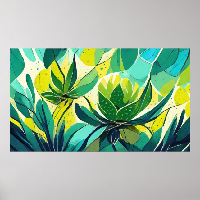 Succulent plants in green and yellow poster (Front)
