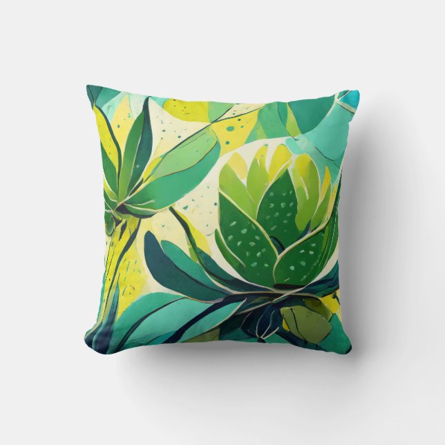 Succulent plants in green and yellow throw pillow (Front)