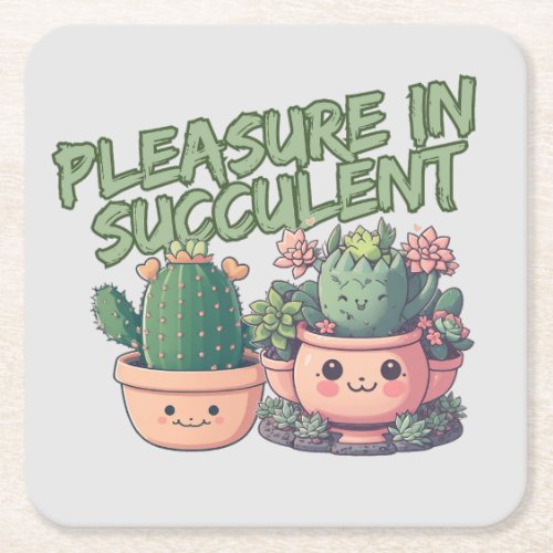 Succulent plants square paper coaster