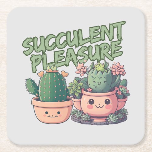 Succulent plants square paper coaster