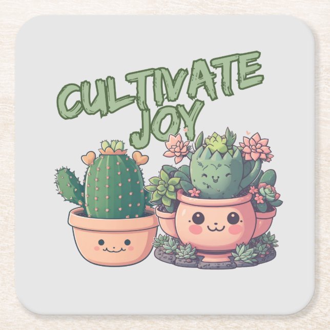 Succulent plants square paper coaster (Front)