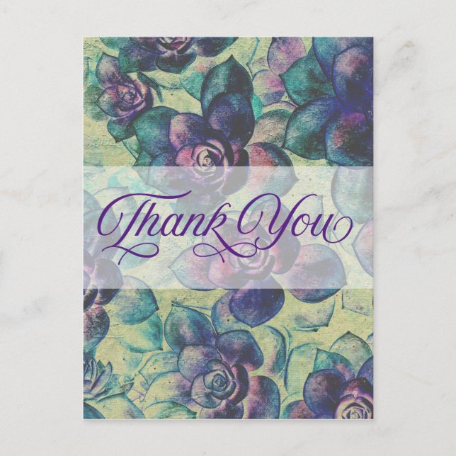 #Succulent Plants Thank You in Purples and Greens Postcard (Front)