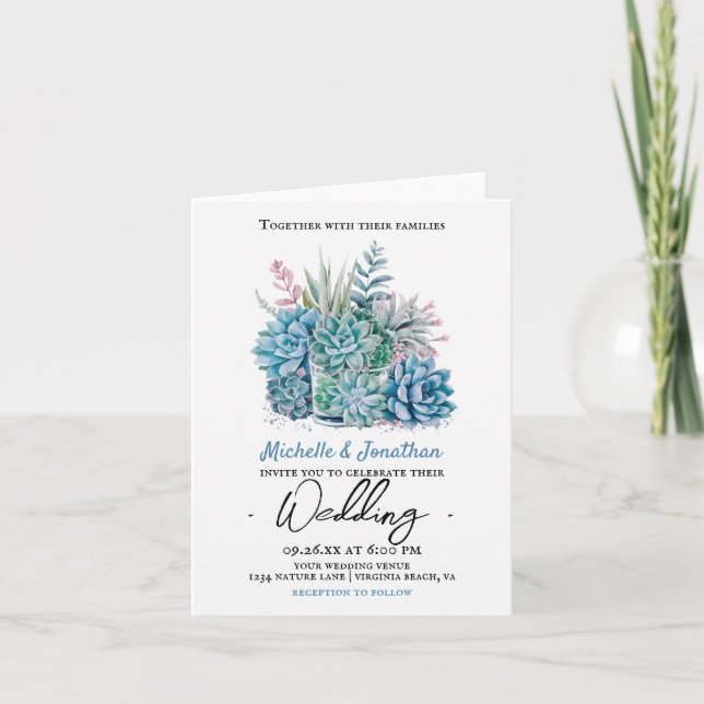 succulent plants watercolor wedding invitation (Front)